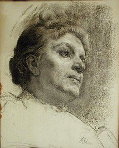 Hlava ženy (uhl na papíře) od Oscar Fehrer