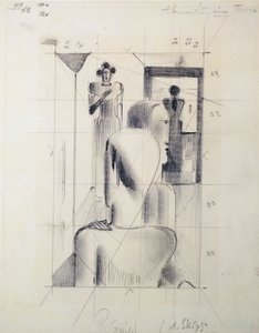 Postavy v pokoji, od Oskara Schlemmera (1888-1943), tužka na papíře. Německo, 20. století. od Oskar Schlemmer