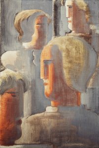 Skupina čtyř hlav šedomodrá, Folkwang-Study III; Vier Kopfergruppe Graublau, Folkwang-Studie III od Oskar Schlemmer