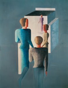 Čtyři figurky a kostka od Oskar Schlemmer