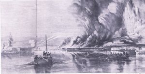 Pád Sevastopolu a ústup Rusů, 8. září 1855, ilustrace z britských bitev na souši a na moři, 1915