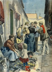 Rodina sběračů hadrů v Paříži v roce 1899 (Rytina)