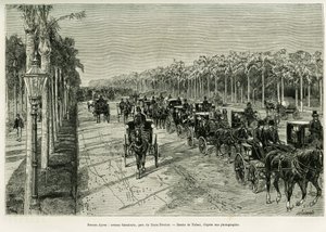 Buenos Aires, Sarmiento Avenue, Three February Park. Rytina od Tofaniho pro ilustraci příběhu Voyage a la Plata, v roce 1886, Emile Daireaux, in le tour du monde 1888, režie Edouard Charton (1807-1890), Hachette, Paříž. od Oswaldo Tofani