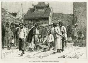 Hra sapeque. Rytina od Tofaniho, pro ilustraci příběhu Trente mois au Tonkin, v roce 1884, od Dr. Paula Hocquarda, v le tour du monde 1890, pod vedením Edouarda Chartona (1807-1890), Hachette, Paříž.