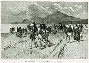 Ostrované jdou na mši. Rytina Tofani pro ilustraci příběhu Tři měsíce v Irsku, v roce 1889, Marie Anne de Bovet, in le tour du monde 1890, režie Edouard Charton (1807-1890), Hachette, Paříž. od Oswaldo Tofani