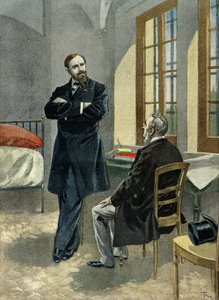 Paul Deroulede ve vězení přijímá svého advokáta Oscara Falateufa v roce 1899 (Rytina)