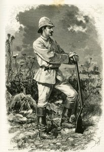Portrét Dr. Emila Holuba v průzkumném obleku, rytina Tofaniho, pro ilustraci příběhu „Au pays des Marutses“ v letech 1875-1879 od Dr. Emila Holuba (1847-1902). Publikováno v Tour du monde, 2. semestr 1883, editoval Edouard Charton (1807-1890 od Oswaldo Tofani