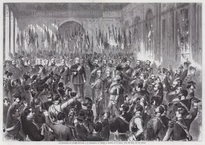 Vyhlášení pruského krále Viléma I. německým císařem, Zrcadlový sál, Palais de Versailles, Francie od Otto Edmund Guenther