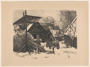 Farmářský dvůr ve sněhu