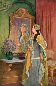 "Zrcadlo, zrcadlo na zdi, kdo je ze všech nejhezčí?", ilustrace z pohádky Grimm 