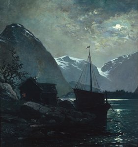 Večer ve Vestlandsfjordu (olej na plátně)