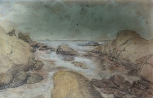 Náčrtky moře a krajiny (akvarel a tužka na papíře) od Otto Ludvig Sinding