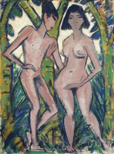 Adam a Eva, asi 1913-22 (vápenná barva na hessianu) od Otto Muller or Mueller