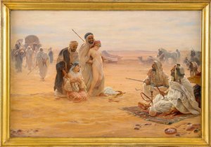 Le marche aux esclaves - Trh s otroky - Obraz Otto Pilného (1866-1936), Olej na plátně 1910 (80x120cm) - Soukromá sbírka