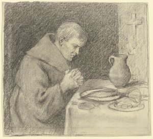 Mnich při modlitbě před jídlem od Otto Scholderer