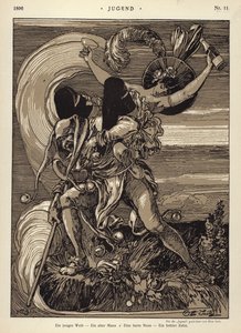 Mladá žena - starý muž - tvrdý oříšek - dutý zub (litho) od Otto Seitz