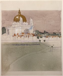 Kostel pro útulek Steinhof, vídeňskou ústřední nemocnici pro duševně choré... (pastelka, pero, tuš a wash) od Otto Wagner