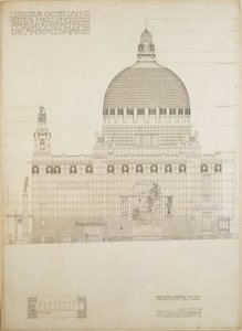 Náčrt kostela Steinhof, vídeňské ústřední nemocnice pro duševně choré ... od Otto Wagner