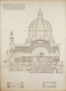 Vertikální projekce kostela Steinhof, vídeňské ústřední léčebny pro duševně choré ... od Otto Wagner