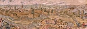 Vlámský gobelín. Seriál Triumfy a bitvy arcivévody Alberta. Útok a dobytí zakořeněného bojiště Hulst (Asalto y toma del campo atrincherado de Hulst). Šestá tapisérie v sérii. Model Otto van Veen a Hans I Snellinck. Výroba