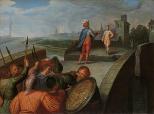 Mírová jednání mezi Juliem Civilisem a římským generálem Cerialisem Mírová jednání mezi Claudius Civilis a Cerealis jeden ze série dvanácti o povstání Bataviánů proti Římanům od Otto van Veen