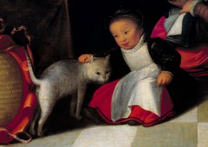 Umělec a jeho rodina Detail představující kočku a dítě. Obraz od Octaviuse Van Veena (1556-1629)
