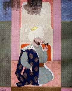 Osmanská říše: “” Portrét osmanského sultána Mehmeta (nebo Mehmeda či Mohameda) Celebiho I. (1389-1421)”” Miniatura z rukopisu (Ms. 1973, folio 62a) “” Zubdat al Tawarikh” (Zubdat al Tawarikh) (Creme příběhů) od historika Seyyida Loqmana Ashuriho 1538. T od Ottoman School