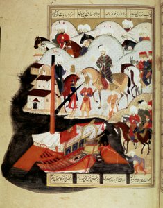 Osmanská říše: “” Sultan Murad III. (1574-1595) Návštěva Konstantinopolského přístavu”” Miniatura rukopisu ms. FY 1404 “” Sehinsahname”” (nebo Shahinshah-nameh nebo Shahinshah-nameh, Shahinshah nama, Shahinshah nameh) “” Příběh krále králů”” báseň o od Ottoman School