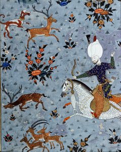 Zastoupení dvořanů sultána Murada II (Murat) (1404-1451) při lovu jelenů Detail. Miniatura ze 17. století. Istanbul, knihovna muzea Topkapi Sarayi od Ottoman School
