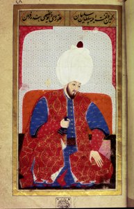 Soliman (Suleyman) I. velkolepý (1494-1566), sultánská osmanská miniatura z rukopisu „“ Human Physiognomy (O osobních ujednáních Osmanů) od Seyyida Lokmana Husseina. (Paní ty6087 folio 27b) od Ottoman School