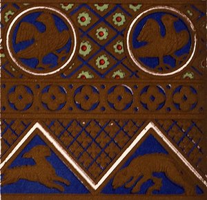 Byzantský ornament ze smaltované rakve z „Les Arts du Moyen Ages“ od du Sommerarda, kapitola VII, deska XXIX z „Grammar of Ornament“ 1868 (barva litho) od Owen Jones