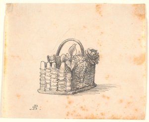 Proutěný košík s rostlinami a knihou. od P.C. Skovgaard