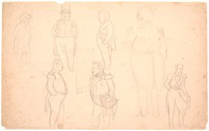 Karikatura mj. TAK JAKO. Ørsted, Frederik VII, Christian VIII a pravděpodobně Frederik VI. od P.C. Skovgaard