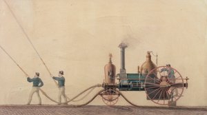 První parní hasičský stroj použitý ve Spojených státech v roce 1841, 1865 od P.R. Hodge