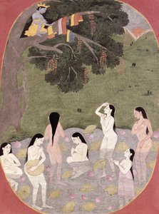 Krišna s oblečením kravských dívek, Tehri-Garhwal, kolem 1820-30
