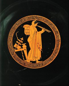 Aulete, hudebník hrající na aulos, dvojitou flétnu... od Painter Brygos