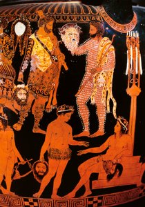 Červenofigurový volutový krater s hercem držícím masku, z Ruvo, kolem 410 př. n. l. (keramika) od Painter Pronomos