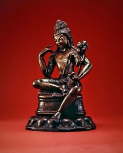 Padmapani Lokeshvara sedící v meditaci, první polovina 7. století (bronz vykládaný stříbrem a mědí) (viz také 394853) od Pakistani School
