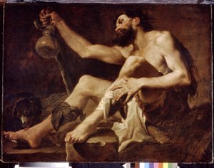 Lazar jako ubohý žebrák. (Lazar jako chudý žebrák). Obraz Paola Paganiho (1660-1716), olej na plátně
