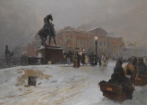 Aničkovův most na Něvském prospektu za soumraku