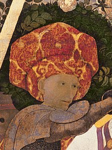 Bitva u San Romana, detail hlavy Niccolo da Tolentino r. 1435 vůdce florentských žoldáků, kolem 1450-60 tempera na panelu detail 30690 od Paolo Uccello
