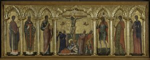 Svatý Stratonicus, Svatý Hermolaus, Svatý Matouš, Svatý Kryštof, Svatá Thecla a Svatý Abundius, Polyptych Ukřižování se svatými od Paolo Veneziano
