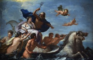 De Matteis, Paolo (1662-1728) Triumf Neptuna a Amfitrit Olej na plátně Barokní Itálie, Škola Neaple Villa Margherita, Bordighera 51x76 Malba
