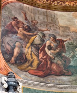 Fresky Paola de Matteis z roku 1714 na klenbě a na bubnu, zobrazující život světce, kaple San Cataldo v katedrále, Taranto, Itálie (foto) od Paolo di Matteis
