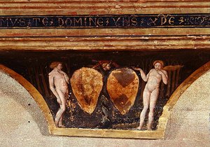 Adam a Eva, z Panny pokory s anděly a svatými, kolem 1440 (tempera se zlatem na panelu) (detail)