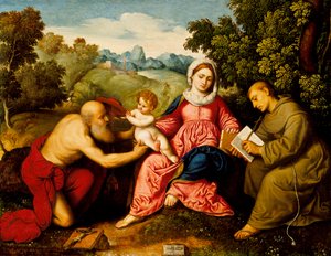 Madonna a dítě se svatými Jeronýmem a Františkem, kolem roku 1525 od Paris Bordone