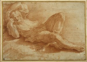 Vousatá postava, spící (červená křída na bílém papíře) od Parmigianino