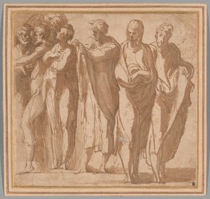 Skupina devíti stojících postav od Parmigianino
