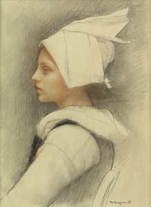 Bretaňka (barevná křída na papíře) od Pascal Adolphe Jean Dagnan Bouveret