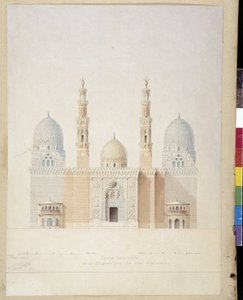 Architektura: projekt hlavního průčelí mešity v Alexandrii. Egypt. Kresba Pascala Coste (1787-1879)